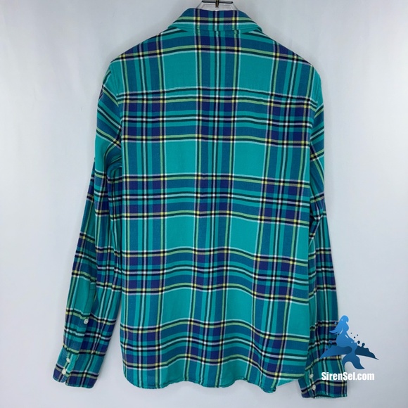 1165 J. Crew - The Boy Shirt - Plaid Button Up - Size 4 - Teal/Navy - Picture 7 of 14